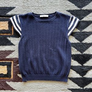 👉Zara Navy Blue Knit Sweater with White Striped Short Sleeves. - so cute 💕💕💕